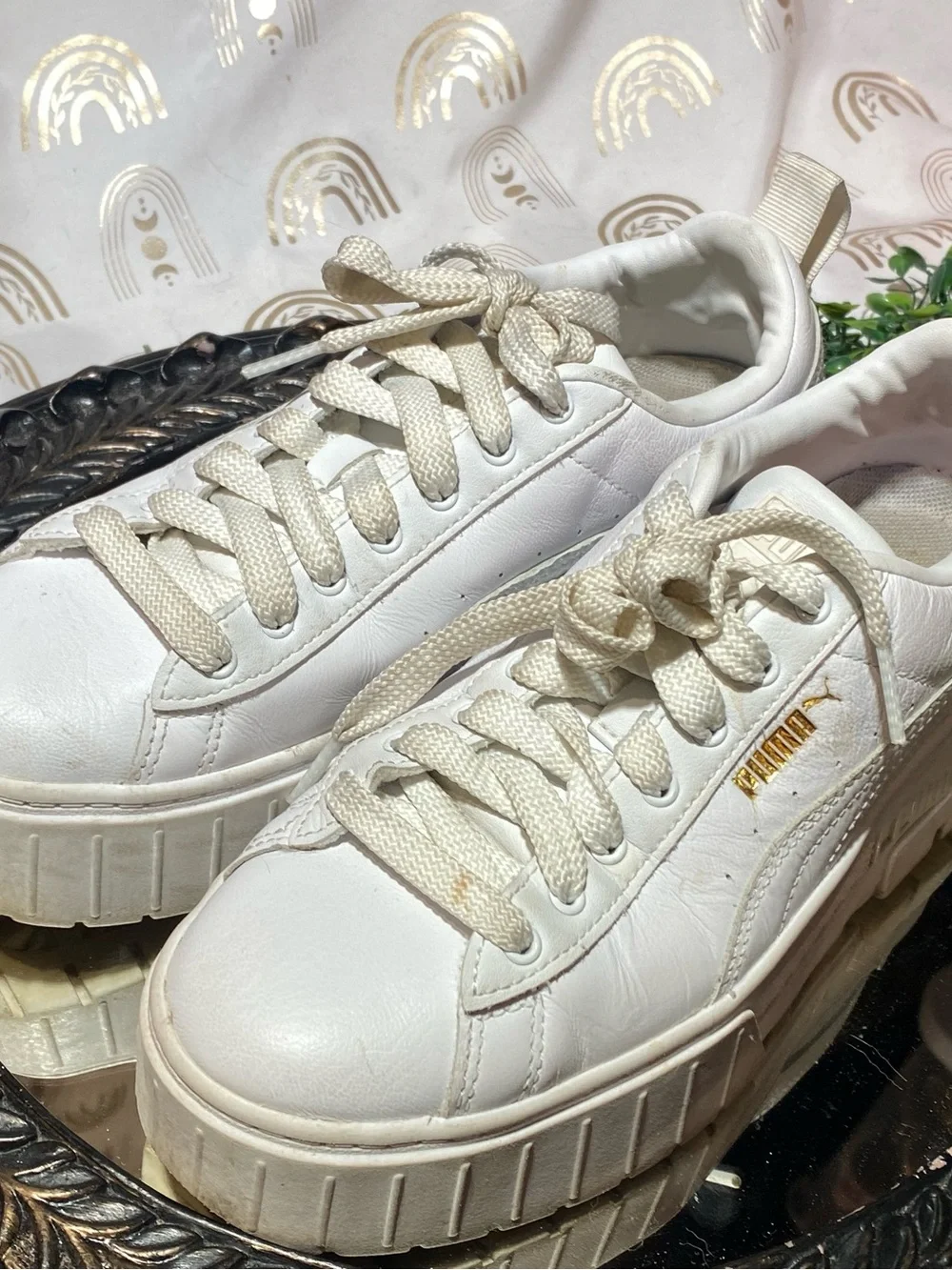 Puma Cream/White Platform Sneakers